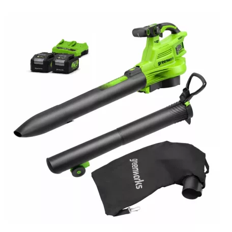 Lombfúvó-szívó akkumulátoros Greenworks BL48L421-01 akkumulátorral és töltővel