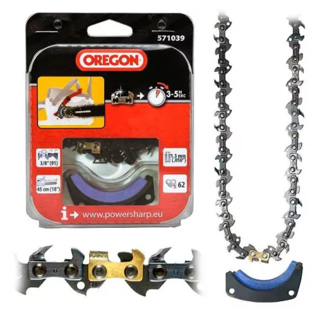 Lánc 3/8p-1.3mm Powersharp lánc és élezőkő, Oregon CS1500 62 szemes