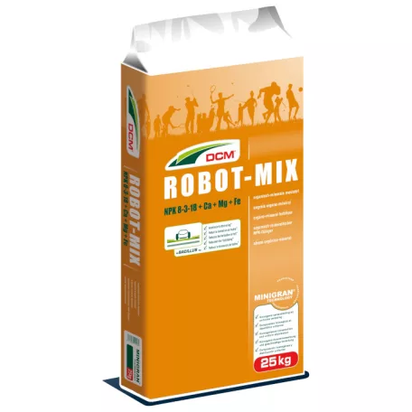 DCM Robot Mix gyeptrágya 8-3-18 + 5Ca + 3MgO + FE robotfűnyírókhoz 25 kg